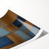 Abstract wall art print showcasing vibrant strokes in shades of blue, orange, and yellow, rolled and ready for display in a protective cardboard tube. Perfect for modern home decor.