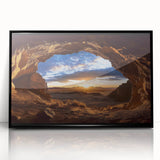 Framed acrylic artwork showcasing a stunning black landscape with cave formations, ideal for modern home decor. The piece features deep textures and contrasts, enhancing visual appeal.