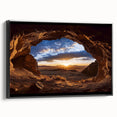 Framed canvas artwork showcasing a stunning landscape of mystical caves, featuring a black side view that enhances the vibrant colors and intricate details, perfect for home decor enthusiasts. Ideal for those looking to add a touch of nature-inspired elegance to their living space.