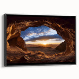 Framed canvas artwork showcasing a stunning landscape of mystical caves, featuring a black side view that enhances the vibrant colors and intricate details, perfect for home decor enthusiasts. Ideal for those looking to add a touch of nature-inspired elegance to their living space.