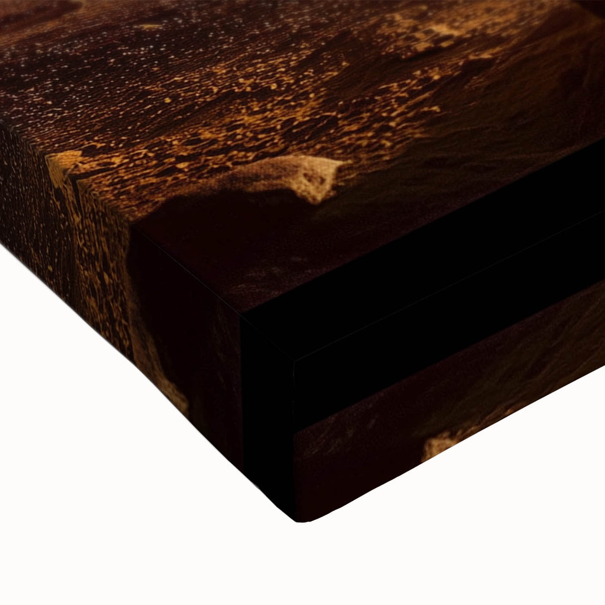 Close-up of a stretched canvas showcasing a vibrant landscape scene with intricate cave details, highlighting earthy tones and textures, perfect for home decor.