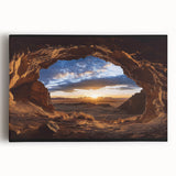 Stretched canvas print showcasing a captivating cave landscape with rich earth tones and intricate textures, perfect for enhancing home decor and art collections.