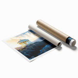 Stunning rolled print showcasing a vibrant landscape of cliffs against a blue sky, ideal for home decor or office spaces, packaged securely for safe delivery.