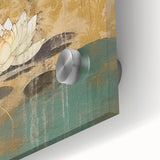 Close-up of vibrant abstract florals wall art printed on acrylic glass, showcasing intricate details and rich colors, perfect for modern home decor inspiration.