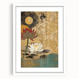 Abstract floral wall art framed with a white mat, showcasing vibrant colors and intricate designs, perfect for modern home decor. Ideal for adding a touch of elegance to any room.