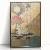 Framed abstract floral wall art featuring vibrant colors in an acrylic finish with a gold frame, ideal for modern home decor and enhancing interior aesthetics.