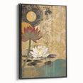 Framed abstract floral wall art featuring vibrant colors, set against a sleek black frame, showcasing a modern design perfect for contemporary decor.