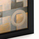 Close-up of an abstract geometric framed canvas showcasing vibrant colors and intricate patterns, perfect for modern home decor and artistic expression.