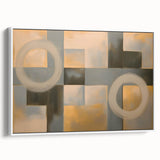 Abstract geometric framed canvas artwork featuring a modern design with white and soft gray tones, showcasing sharp angles and clean lines, perfect for contemporary home decor.
