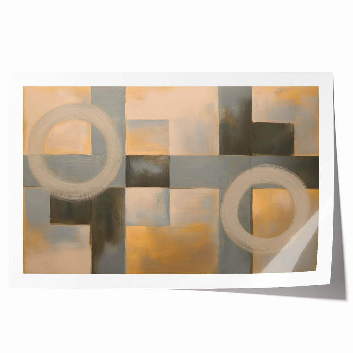 Abstract geometric design print showcasing vibrant colors and dynamic shapes, rolled for easy storage and display, ideal for modern home decor.
