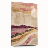 Abstract landscape wall art design displayed in a side view, showcasing vibrant colors and modern acrylic glass framing, ideal for contemporary home decor.