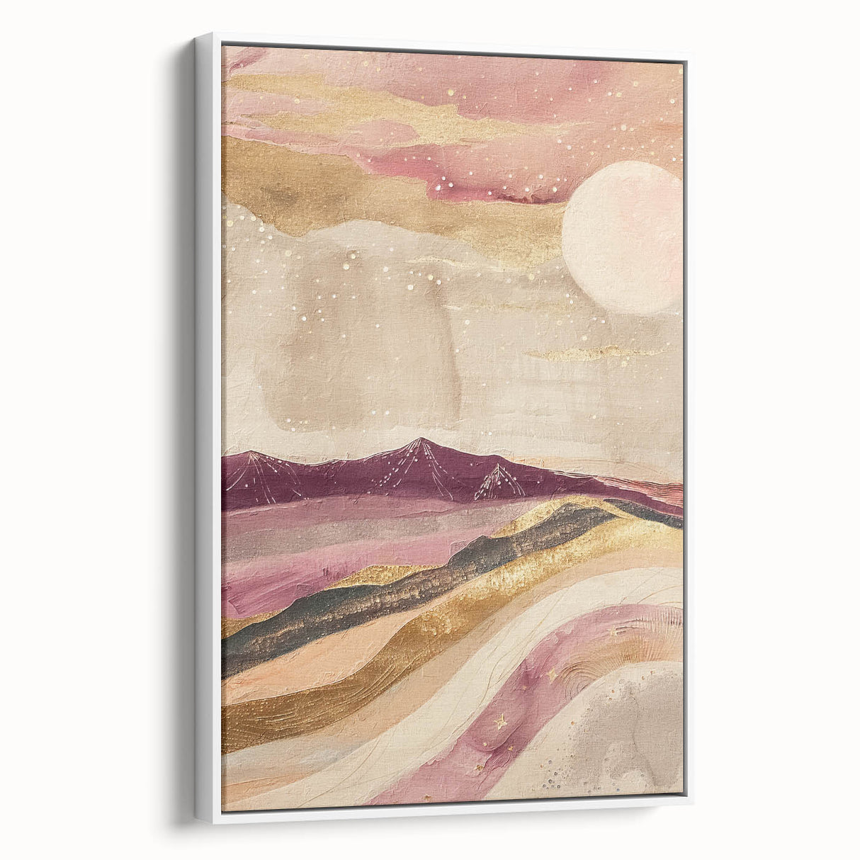 Framed abstract landscape wall art featuring soft pastel colors and textured brushstrokes, elegantly displayed against a white background for a modern touch.