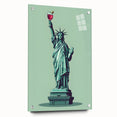 Large abstract wall art on acrylic featuring vibrant hues of red and blue, ideal for dining room decor.