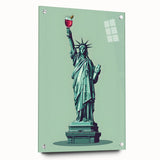 Large abstract wall art on acrylic featuring vibrant hues of red and blue, ideal for dining room decor.