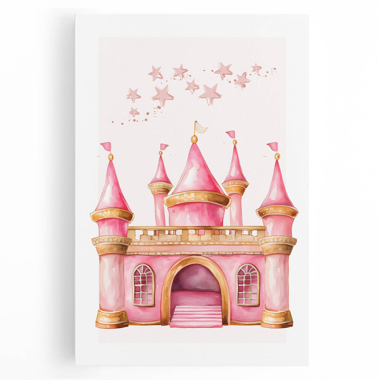 Girls Bedroom Art - Pink Princess Castle Children's Wall Decor