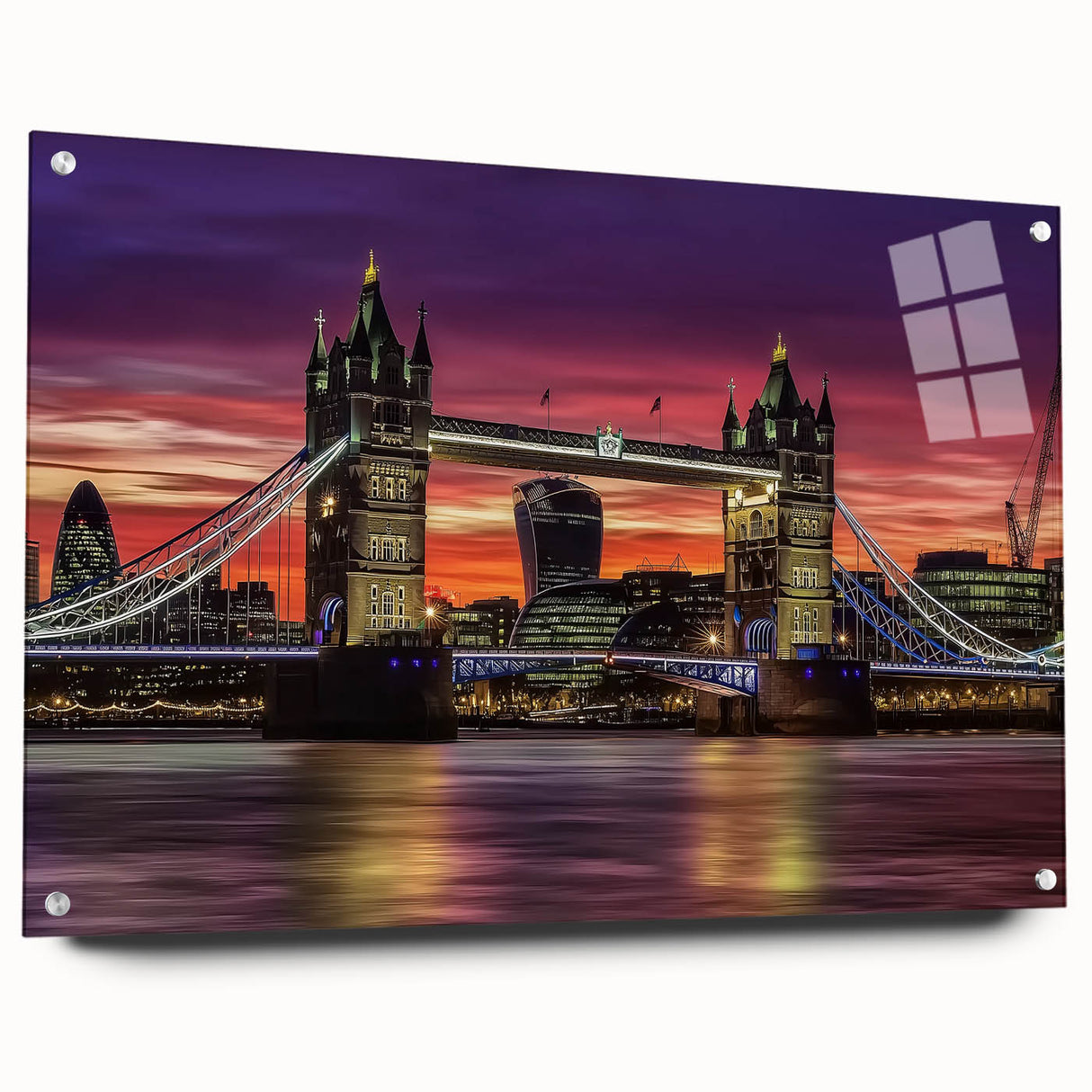 Acrylic landscape bridge model showcasing a sleek glass structure from the side, featuring elegant pins for stability. Perfect for modern decor enthusiasts.