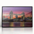 Framed landscape artwork showcasing a scenic bridge view, printed on high-quality acrylic with a sleek black frame, perfect for modern home decor.