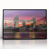Framed landscape artwork showcasing a scenic bridge view, printed on high-quality acrylic with a sleek black frame, perfect for modern home decor.