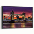 Framed canvas artwork depicting a landscape bridge in black, showcasing intricate details and textures, perfect for modern home decor and art enthusiasts.