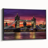 Framed canvas artwork depicting a landscape bridge in black, showcasing intricate details and textures, perfect for modern home decor and art enthusiasts.