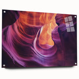 Acrylic wall art depicting vibrant canyons in a landscape design, viewed from the side with decorative pins holding it in place, perfect for home decor enthusiasts.