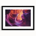 Landscape artwork featuring a stunning view of canyons, framed in a sleek black frame with a mat, ideal for enhancing modern home decor. This piece showcases vibrant earthy tones and intricate details, perfect for nature lovers and art enthusiasts.
