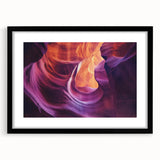 Landscape artwork featuring a stunning view of canyons, framed in a sleek black frame with a mat, ideal for enhancing modern home decor. This piece showcases vibrant earthy tones and intricate details, perfect for nature lovers and art enthusiasts.