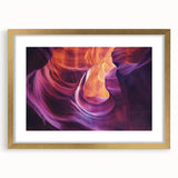 Landscape canyon frame with mat in gold, showcasing a stunning view of vibrant rock formations under a blue sky, perfect for modern home decor.
