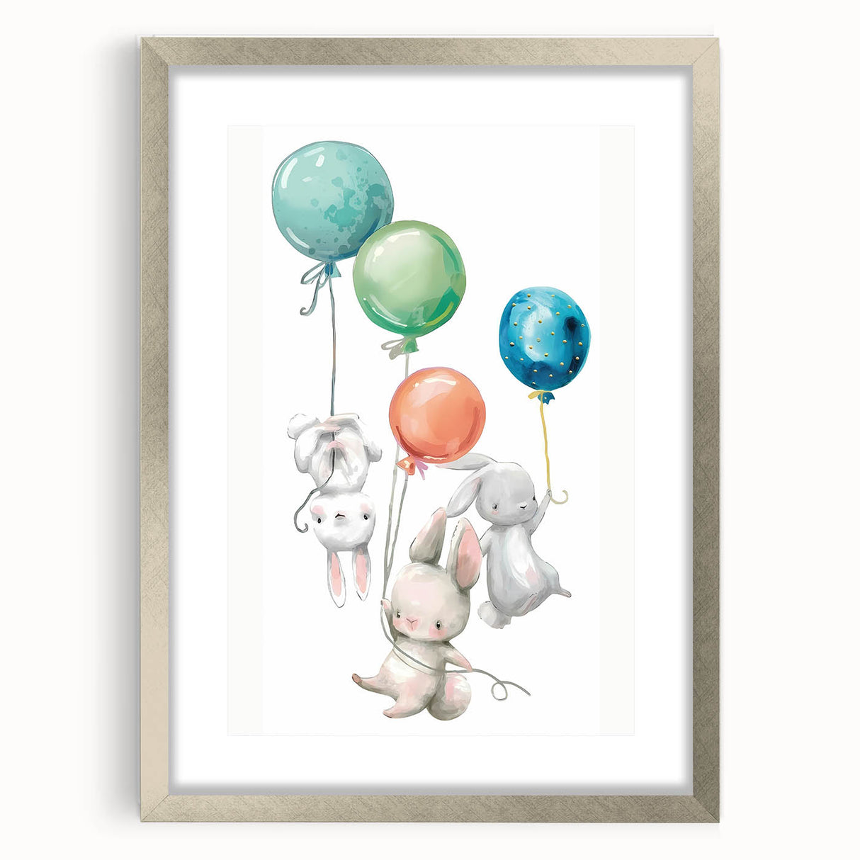 Floating Bunny Nursery Wall Art - Kids Room Balloon Print