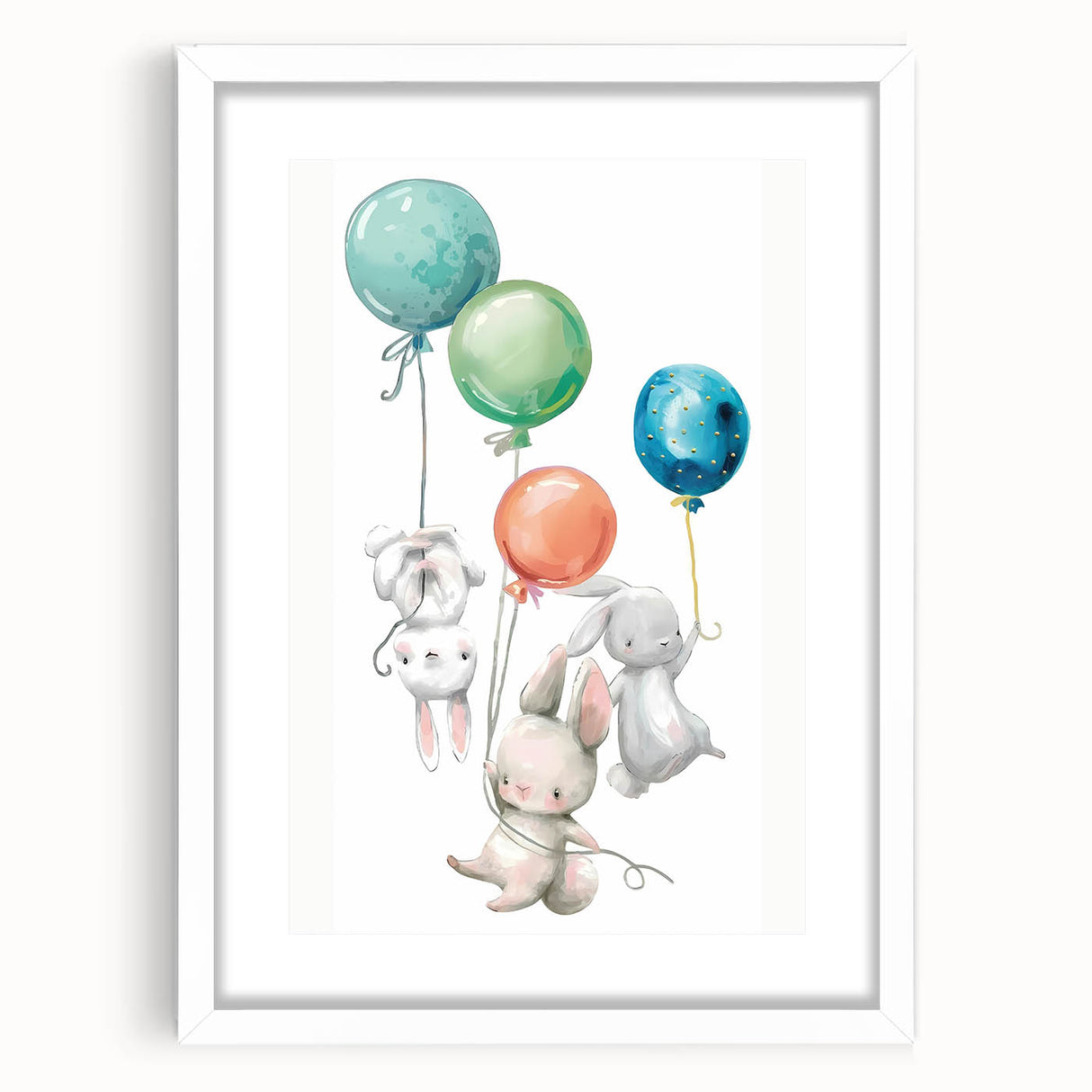 Floating Bunny Nursery Wall Art - Kids Room Balloon Print