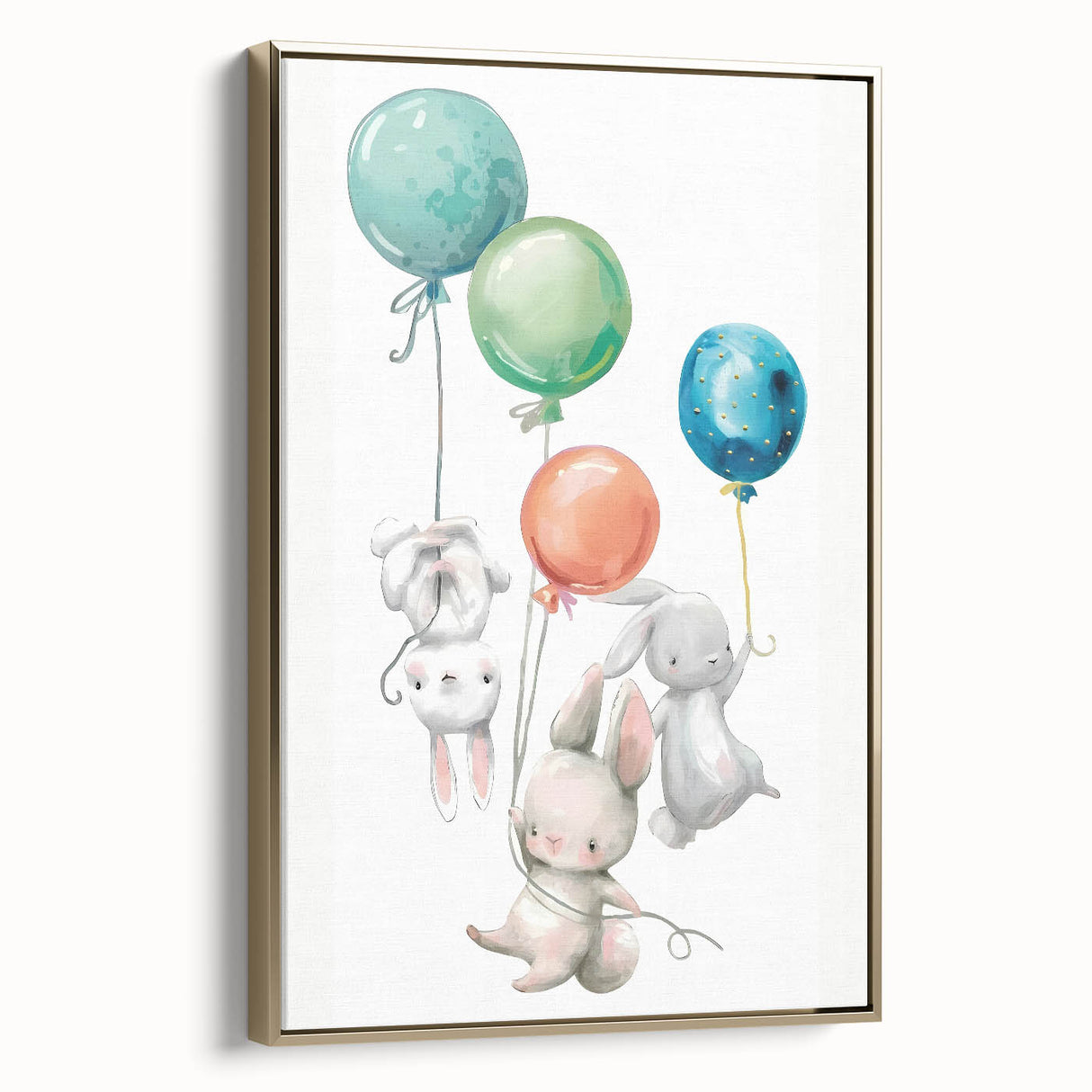Floating Bunny Nursery Wall Art - Kids Room Balloon Print