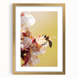 Extra large abstract art print featuring textured spring motifs in pastel shades, framed in gold.