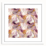 Abstract wall art featuring vibrant strokes in shades of blue, pink, and gold, elegantly framed with a white mat, enhancing modern interior decor.