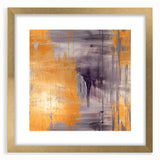 Abstract wall art featuring bold strokes in gold and black, elegantly framed with a mat, perfect for modern home decor. Ideal for enhancing living spaces.