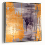 Framed abstract strokes wall art in silver, showcasing dynamic brushwork and vibrant colors, perfect for modern home decor or office settings.