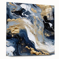Abstract wall art print featuring colorful strokes on acrylic glass, displayed at a side angle with visible mounting pins, perfect for modern home decor.