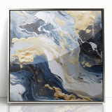 Framed abstract wall art showcasing dynamic silver strokes on an acrylic background, perfect for modern home decor and artistic interior design.