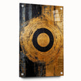 Abstract wall art featuring vibrant strokes in bold colors, displayed in an acrylic glass frame from a side view, secured with decorative pins for an elegant finish.