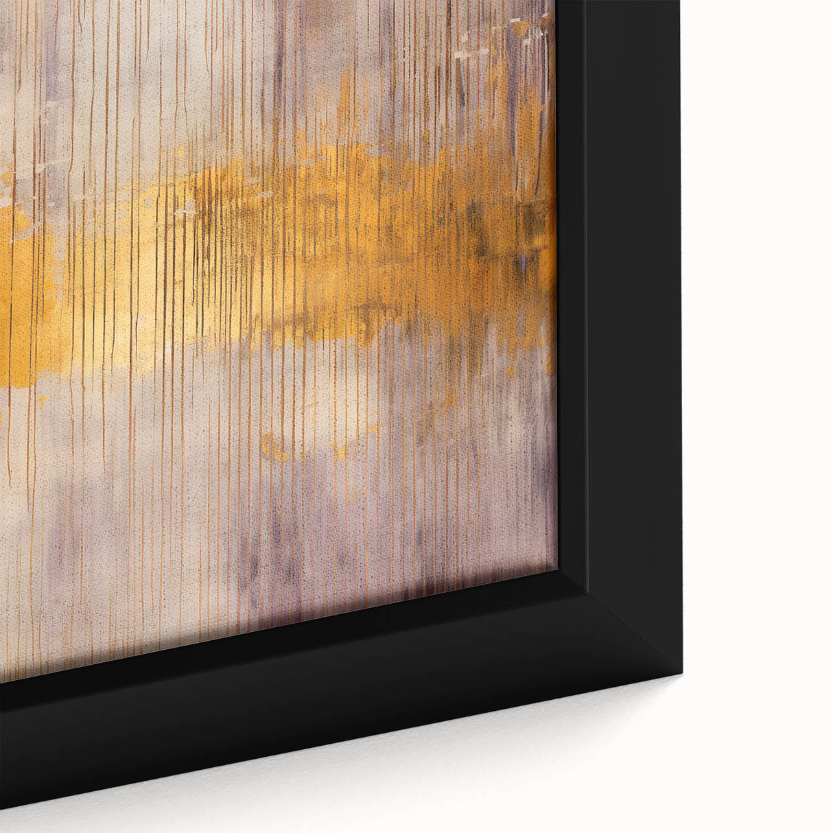 Close-up of a framed canvas featuring abstract strokes in vibrant colors, showcasing an artistic design ideal for modern home decor. This wall art adds a contemporary flair to any living space, highlighting dynamic brushwork and texture.