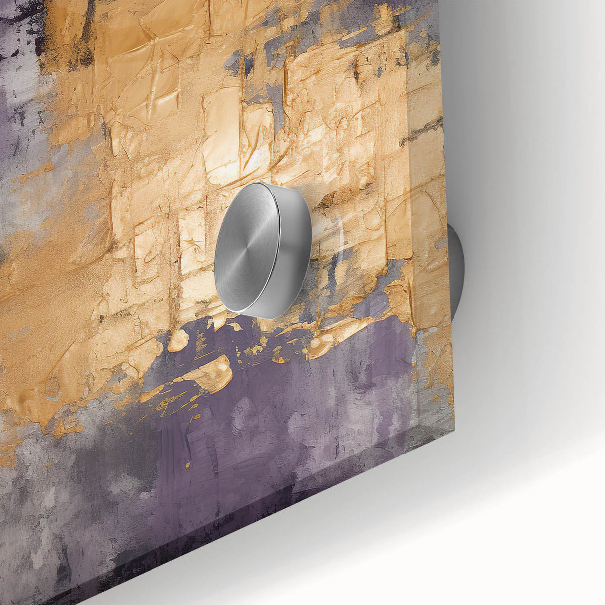 Abstract wall art showcasing vibrant strokes in blue, orange, and yellow hues, printed on acrylic glass, highlighting unique textures and modern design elements perfect for contemporary decor.