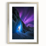 Framed landscape artwork showcasing a serene cave scene, accented with a silver mat, perfect for home decor or gallery displays, capturing natural beauty and tranquility.