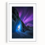 Framed landscape art print showcasing a cave scene with intricate details, surrounded by a white mat, ideal for home or office decor. Perfect blend of nature and artistry.