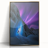 Framed acrylic artwork depicting a stunning cave landscape with gold accents, showcasing intricate details and vibrant colors, perfect for home decor.