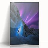 Framed acrylic artwork showcasing a stunning landscape with caves, featuring a modern white frame that enhances its vivid colors and intricate details. Perfect for adding a touch of nature-inspired elegance to any space.