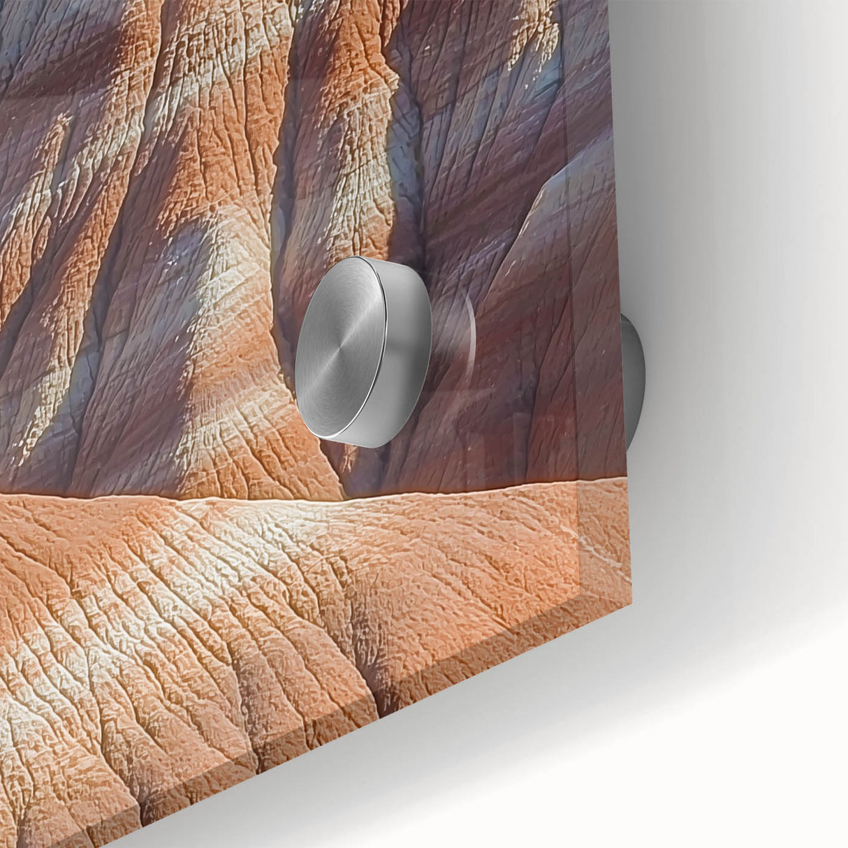 Close-up view of a vibrant acrylic landscape artwork showcasing dramatic cliffs with rich colors and textures, ideal for modern home decor and art enthusiasts.