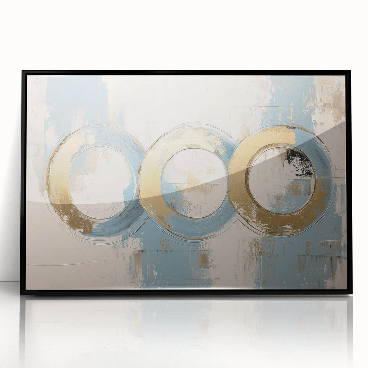 Elegant Bedroom Wall Art – Gold & Blue Framed Canvas and Acrylic Print