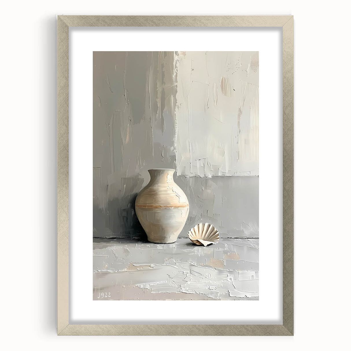 Dining Room Wall Decor - Neutral Vase & Shell Still Life Art