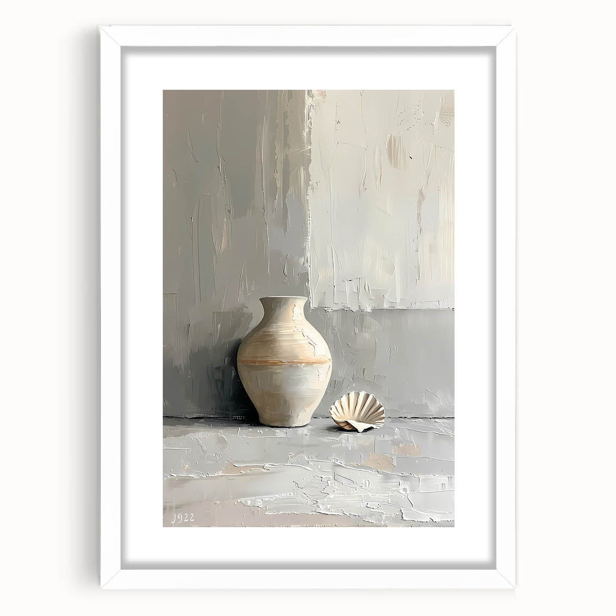 Dining Room Wall Decor - Neutral Vase & Shell Still Life Art