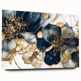 Abstract floral wall art design displayed on acrylic glass, showcasing vibrant colors and intricate patterns, ideal for modern home decor. Side view highlights its sleek edges and elegance.