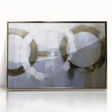 Framed acrylic art piece showcasing an abstract geometric design in gold and black, perfect for modern home decor and artistic interiors.